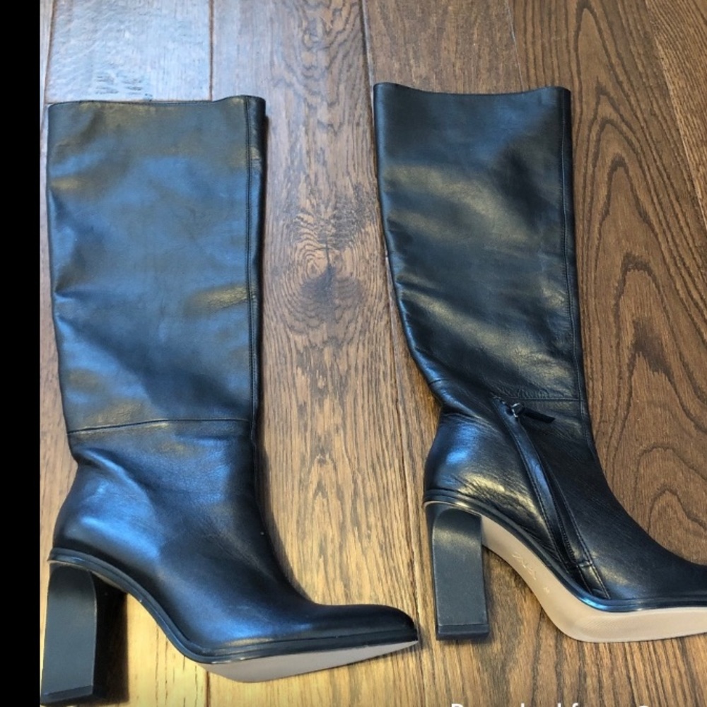 Zara leather knee high heeled boots